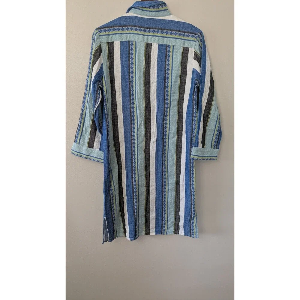 Tory Burch Embroidered Beaded Dress Sz 4 Relaxed Coastal Blue Stripe Collar $548